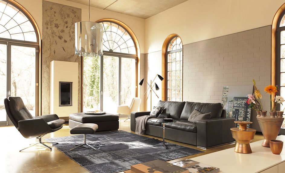 Cordia Sessel mit Hocker Leder schwarz