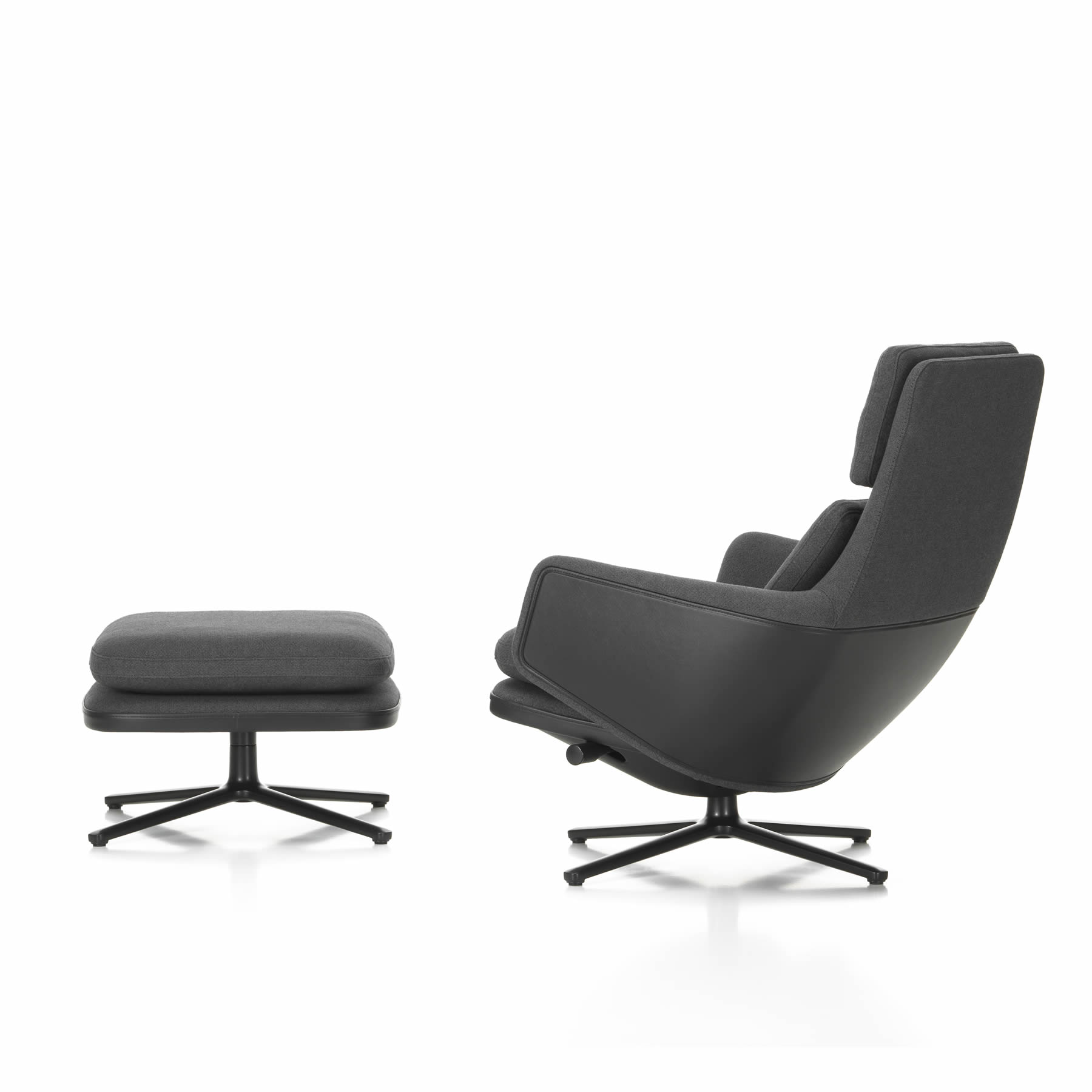 Grand Relax Sessel mit Ottoman in Dumet carbon Leder Forte Dekor nero