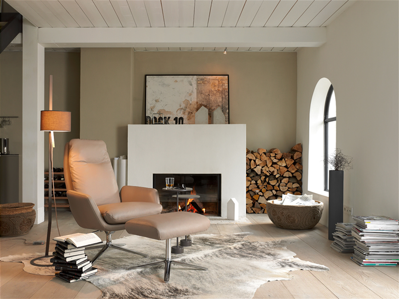 Cordia Sessel mit Hocker Leder schwarz