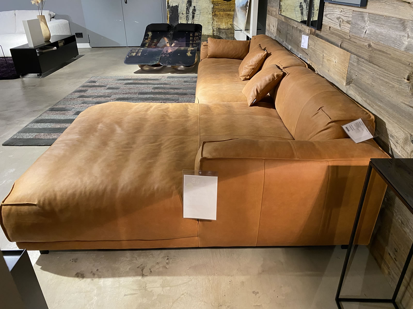 Eckgarnitur freistil 136 Leder ockerbraun 14104 Ausstellungsstück