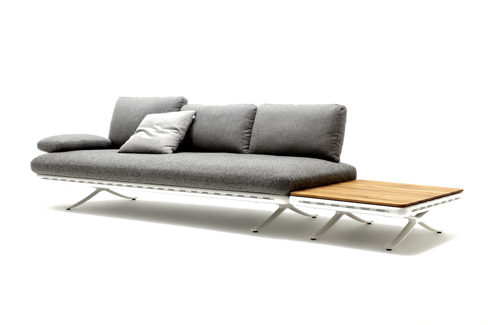Yoko Sofa Bianco mit Teak-Ablage