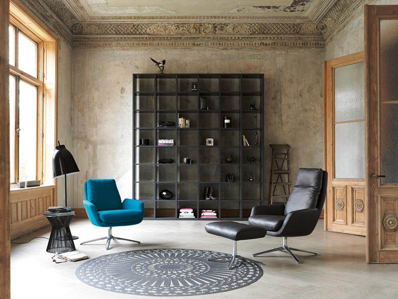 Cordia Sessel mit Hocker Leder schwarz