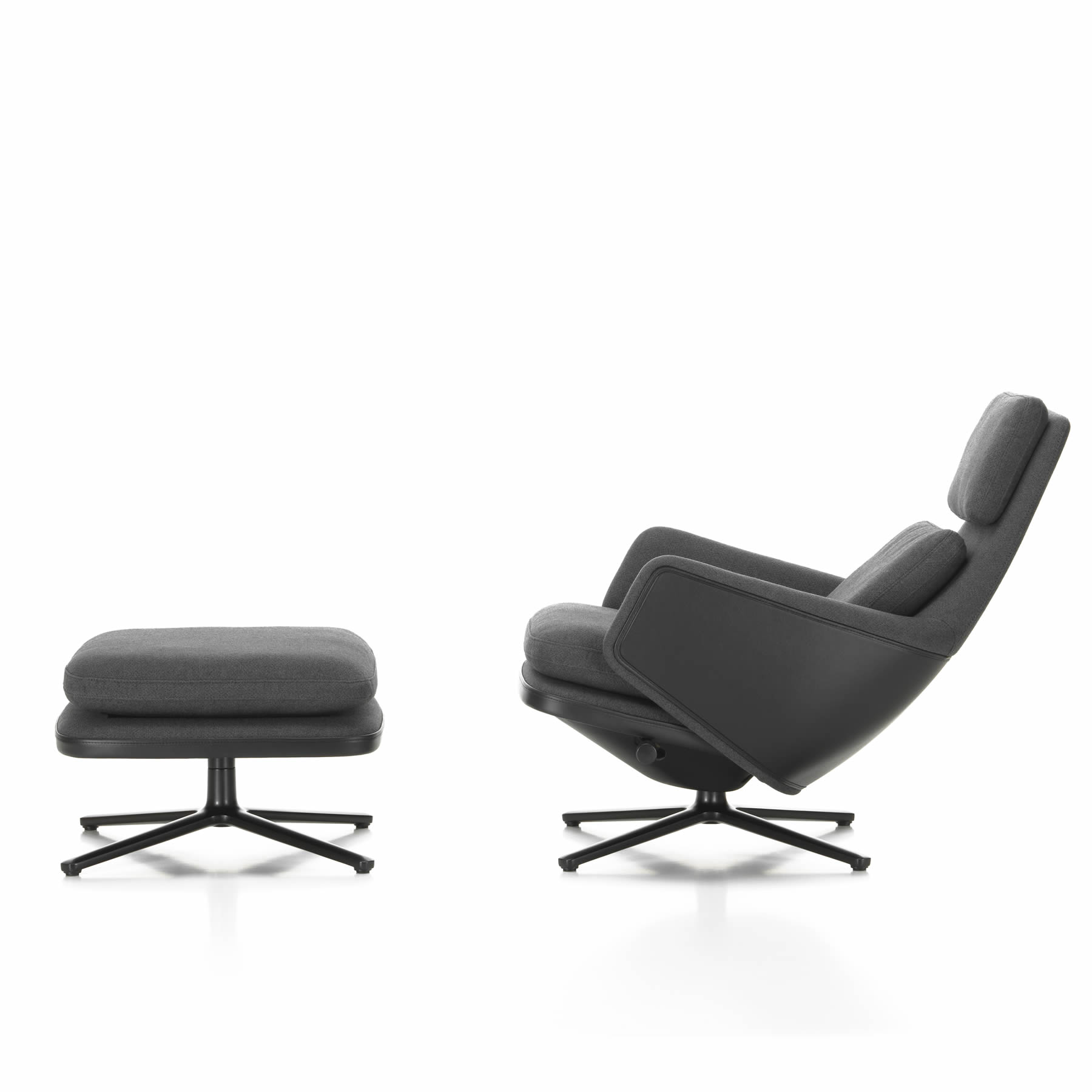 Grand Relax Sessel mit Ottoman in Dumet carbon Leder Forte Dekor nero