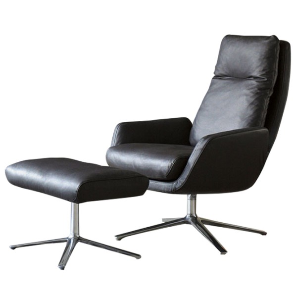 Cordia Sessel mit Hocker Leder schwarz